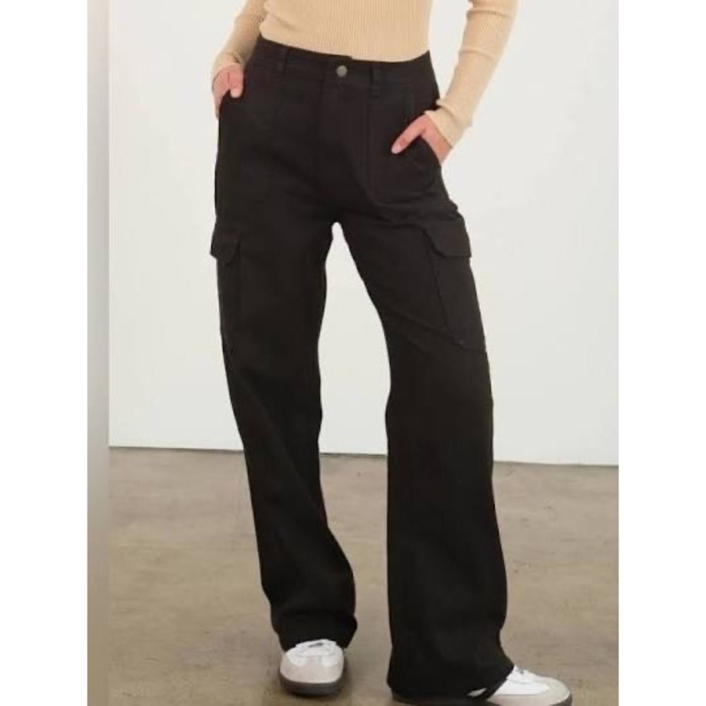 White Fox Womens Black High Waist Wide Leg Cargo Pant Utility Streetwear Size XS
